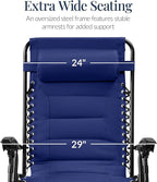 Best Choice Products Oversized Padded Zero Gravity Chair, Folding Outdoor Patio Recliner, XL Anti Gravity Lounger for Backyard w/Headrest, Cup Holder, Side Tray, Polyester Mesh - Cobalt Blue - Image 3