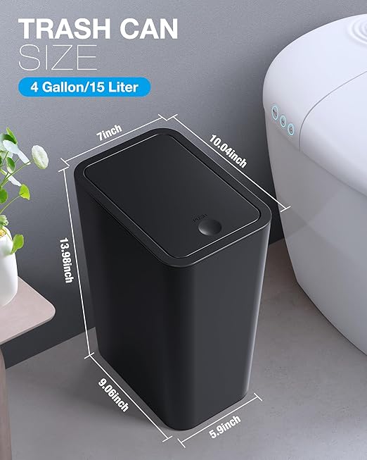Bathroom Trash Can with Lid, 2 Pack 4 Gallons/15 Liters Garbage Can with Pop-Up - Image 5