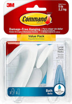 Command Bath Large Towel Hook Value Pack, 3-Large Hooks, 3-Water-Resistant by Command