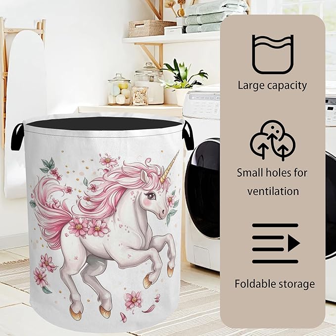 Unicorn Pink Foldable Canvas Laundry Basket - Image 7
