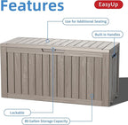 EasyUp 85 Gallon Outdoor Storage Box, Resin Waterproof UV-Resistant Deck Box, Reinforced Stability for Patio, Garden, and Poolside, Striped Gray - Image 3