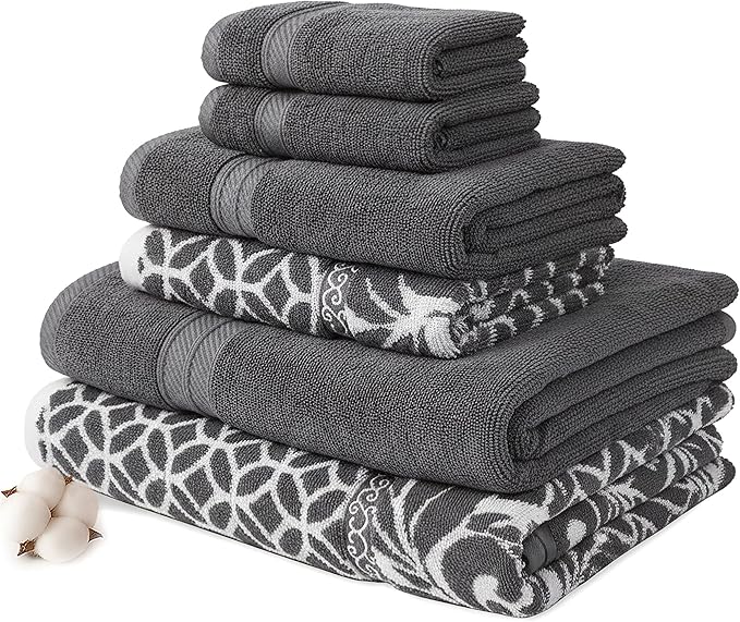 Modern Threads Trefoil Filigree 6-Piece 100% Cotton Towel Set – Reversible Yarn by ModernThreads