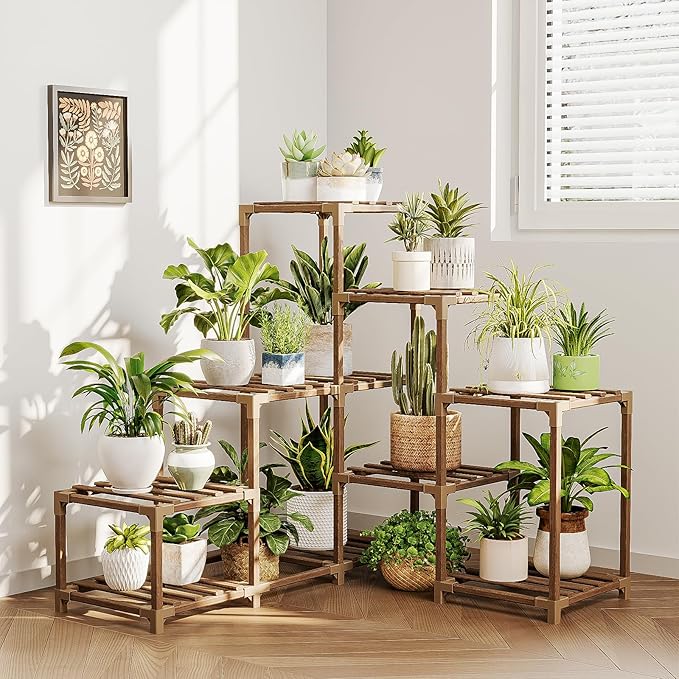 Bamworld Plant Stand Indoor Corner Plant Shelf Outdoor for Multiple Plants Wood Flower Stand Ladder Plant Table for Plant Pots for Window Garden Balcony Living Room by Bamworld