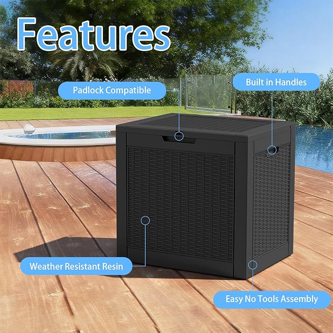 EasyUp 31 Gallon Resin Deck Box Waterproof, UV Resistant Outdoor Storage Box for Delivery, Patio, Garden,and Porch,Rattan Black - Image 3