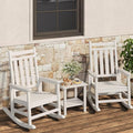 HDPE Rocking Chair Outdoor Set of 2 with Side Table - Poly High Back Porch Rocker Chairs for Adults - All Weather Resistant Furniture for Patio Front Porch - White by Garvee