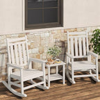 HDPE Rocking Chair Outdoor Set of 2 with Side Table - Poly High Back Porch Rocker Chairs for Adults - All Weather Resistant Furniture for Patio Front Porch - White by Garvee