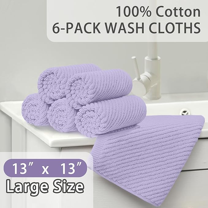 Washcloths for Showering, Thick Cotton Washcloths for Face, Lavender Face Towel - Image 4