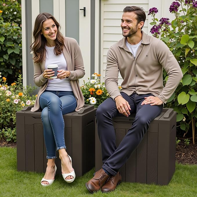 Greesum 31 Gallon Deck Box for Outside, All Weather Outdoor Storage Boxes for Patio Furniture Set, Package Delivery Box, Garden Tools, Brown(Set of 2) - Image 4