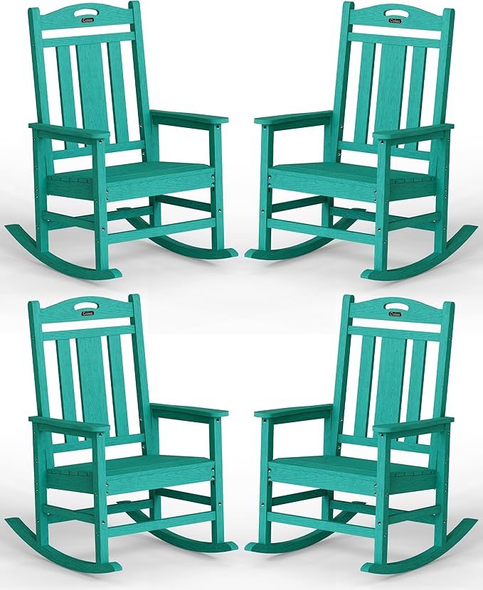 Ciokea Oversized Outdoor Rocking Chairs Set of 4, 380lbs Heavy-Duty Large Patio Rocker, High Back Cozy Porch Chairs, Weather Resistant Patio Rocking Chairs for Outside, Fire Pit, Deck, Aruba Blue by CIOKEA