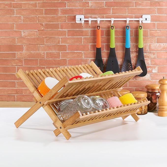 SZUAH Collapsible Bamboo Dish Drying Rack - Image 5