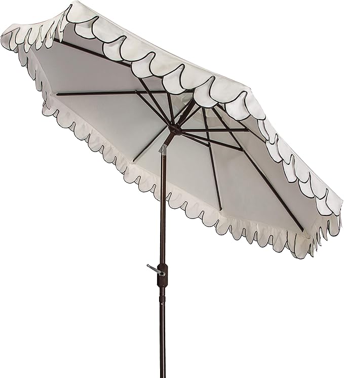 SAFAVIEH 9ft Outdoor Patio Umbrella, Round, Valance, Ivory & Black Trim, Auto Crank Tilt, UV Resistant for Deck, Backyard, Poolside (PAT8006E) - Image 7