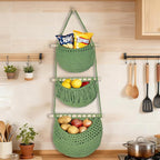 3 Tier Hanging Fruit Baskets for Kitchen, Boho Cotton Rope Handwoven Vegetable - Image 4