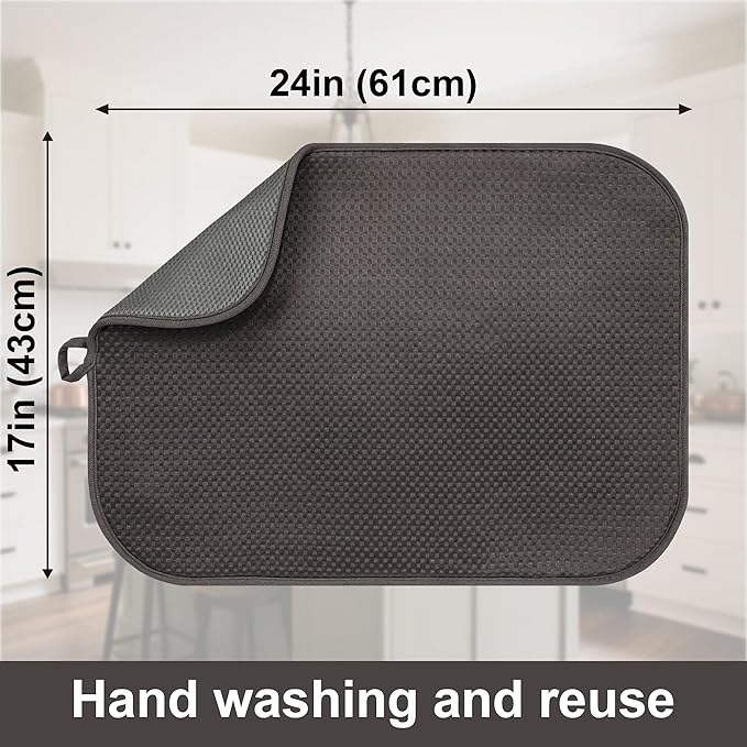 2-Pack Dark Gray Dish Drying Mat 18 x 24 inches – XL Drying Matt Kitchen Counter - Image 2