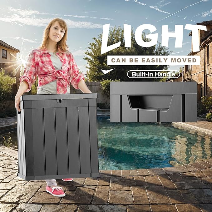 ROJIK Outdoor Storage Housing Deck Box - Waterproof Patio Furniture, Garden Tools, Cushions, Pool Accessories Storage Bench with Lockable Lid and Side Handles (Black, 50 Gal) - Image 3