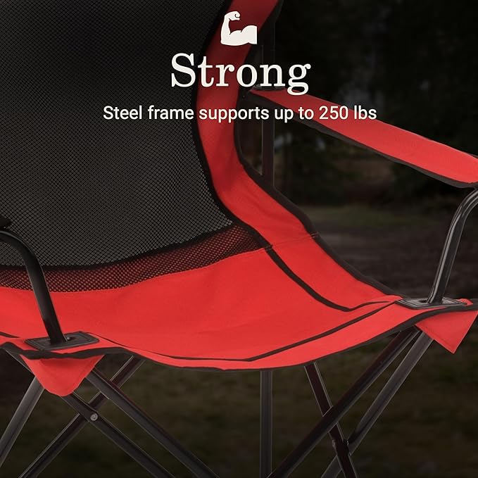 Coleman Broadband Mesh Quad Camping Chair with Carry Bag & Cup Holder, Cooling Mesh Back with Adjustable Arms, Great for Camping, Tailgating, Firepits, Patio, & More - Image 2