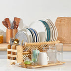 Bamboo Dish Drying Rack with Utensil Holder, Collapsible Wooden Dish Drainer - Image 6