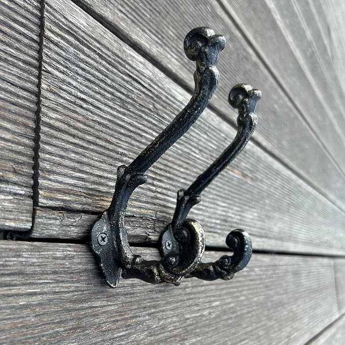 4 Pack Cast Iron Wall Hooks Antique Vintage Rustic Farmhouse Coat Hooks - Image 4