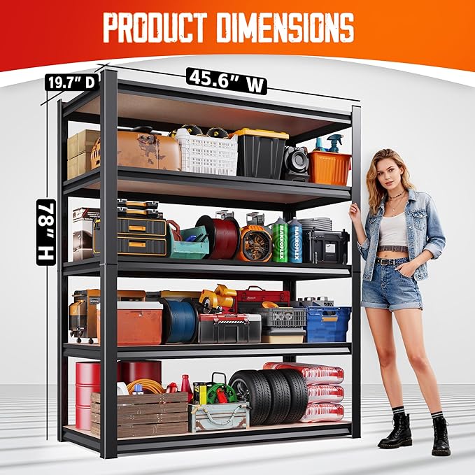 Set of 4 Garage Shelving-2050 lbs 5 Tier Storage Shelves,Adjustable Heavy Duty Metal Shelving Unit and Storage Large Rack,Utility Steel Shelf For Warehouse Industrial Pantry Basement 78"x46"x20" - Image 3