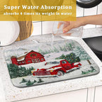 Winter Red Truck Dish Drying Mat Christmas Tree Dishes Pad 16x18 Inch Dish - Image 7