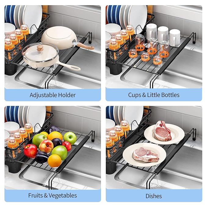 TOOLF Extendable Dish Drying Rack, 2 in 1 Multifunction Dish Rack - Image 4