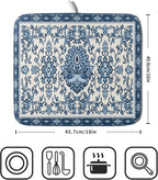 Blue Floral Dish Drying Mat for Kitchen Counter 16x18 Chinoiserie Flower Print - Image 2