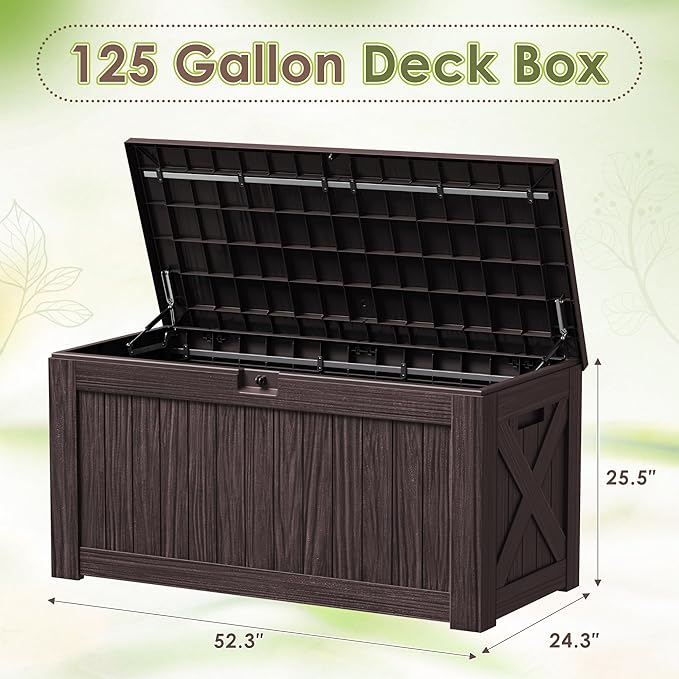 Devoko 125 Gallon Outdoor Storage Box, Waterproof Resin Deck Box for Patio Furniture, Lockable Container for Garden Cushions & Pool Supplies (Brown, 125 Gallon) - Image 7