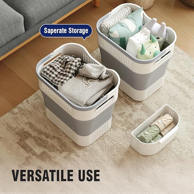 TECHMILLY Collapsible Plastic Laundry Basket Hamper - Image 6