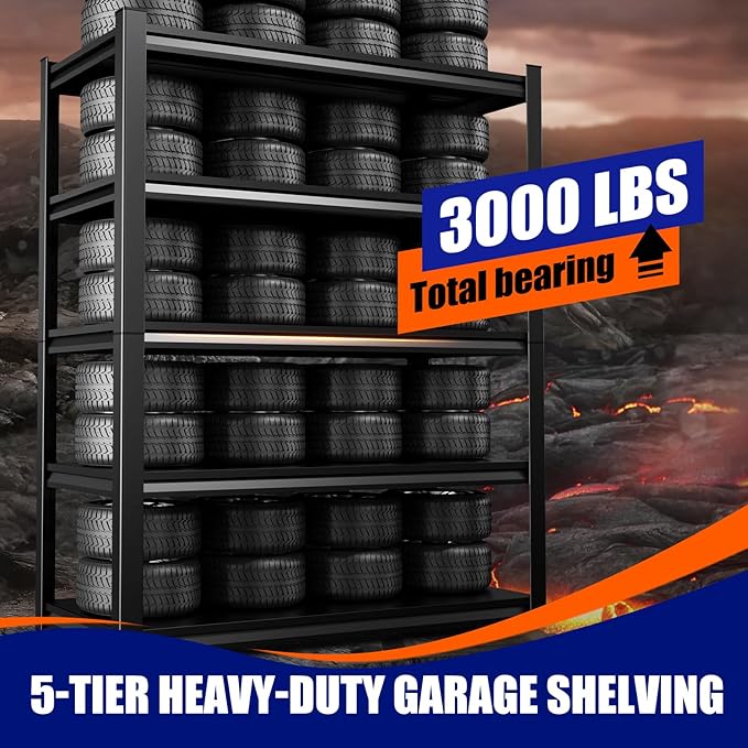 71"H-35"W Garage Shelving Heavy Duty Storage Shelves, Metal Adjustable Shelving Unit, Utility Garage Organizer Shelf for Basement, Pantry, Kitchen, Warehouse,15.7"D x 35.4"W x 71.2"H, Black - Image 4