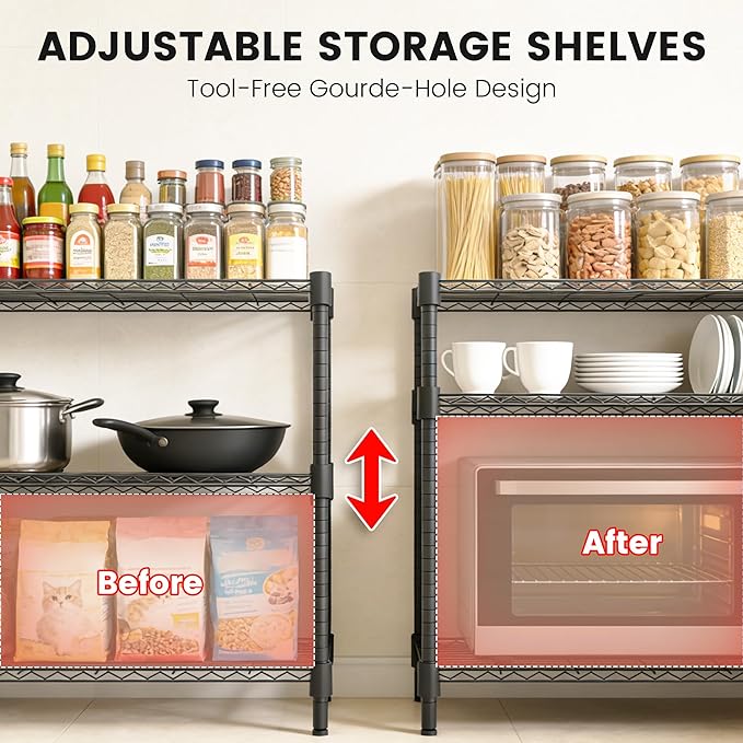 Xcity Storage Shelves, 3 Tier Heavy Duty Metal Shelving Unit, 1200 LBS Capacity Adjustable Steel Wire Shelf Organizer for Pantry, Kitchen, Garage, 14" D x 36" W x 36" H, Black - Image 4