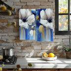 Watercolor White Blue Flowers Hand Towel Set of 2, Abstract Oil Painting Floral - Image 5