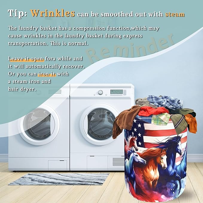 American Flag Horse Laundry Basket Patriotic Foldable Funny Laundry Hamper - Image 6