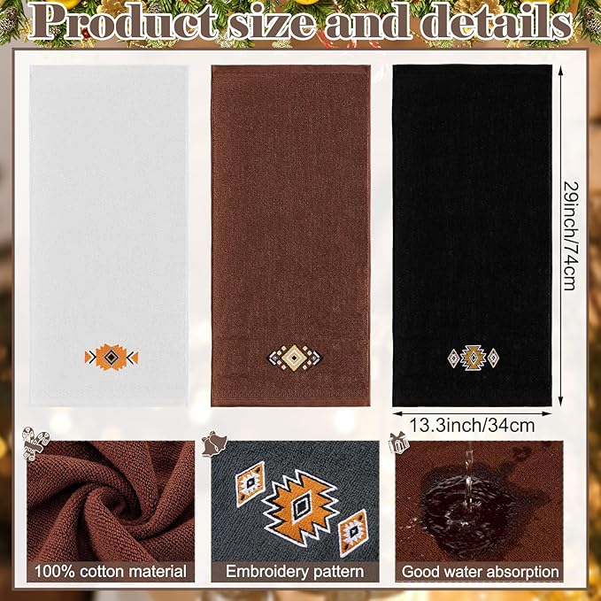 3 Pcs Western Aztec Hand Towels Southwestern Bathroom Decor Southwest Sunset - Image 2
