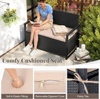 Tangkula 40 Gallon Outdoor Bench with Storage, Patio Wicker Storage Bench with Cushion, Cover, Metal Frame, Deck Box Seat for Backyard, Poolside, Balcony, Garden - Image 7