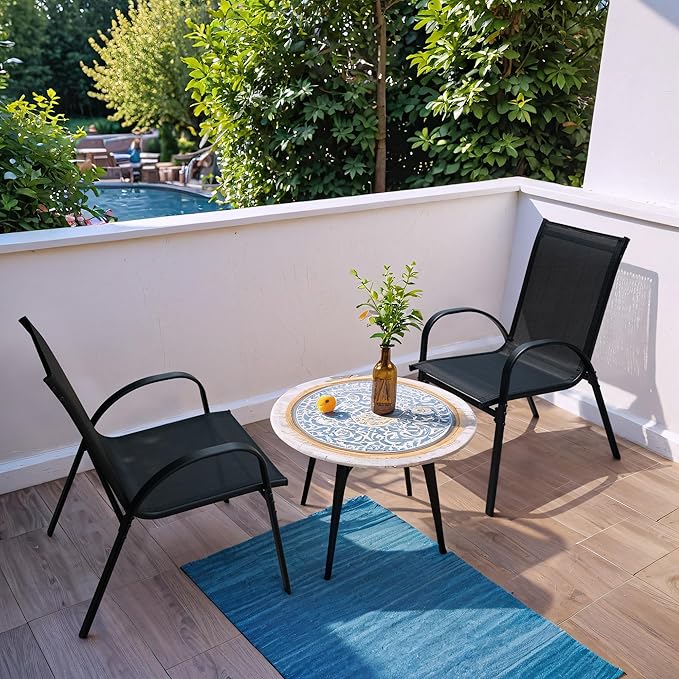 Flamaker Patio Chairs Stackable Dining Chairs Set of 4 Metal and Teslin Outdoor Chairs for Lawn Deck Porch Balcony (Black) - Image 7