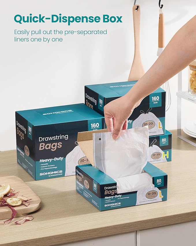SONGMICS Trash Bags for 5.3 Gallon Trash Cans, Drawstring Kitchen Garbage Bags - Image 4