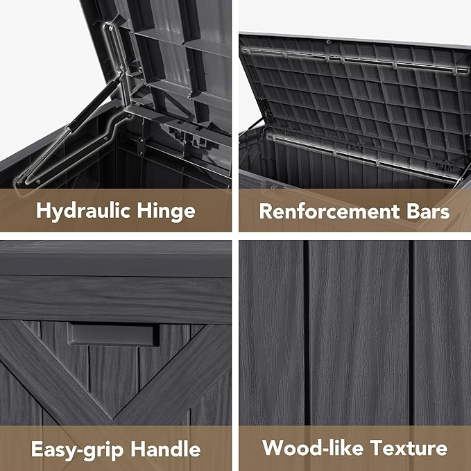 Devoko 120 Gallon Deck Box Resin Outdoor Storage Box Waterproof for Patio, Large Outdoor Storage Bench Lockable for Outside (Grey) - Image 7