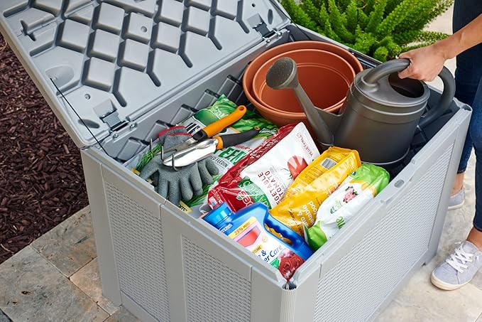 Rubbermaid Medium Resin Outdoor Storage Deck Box (74 Gal) Weather Resistant Gray Deck Organization for Home/Backyard/Pool Chemicals/Toys/Garden Tools/Porch/Patio Cushions - Image 2