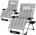 UDPATIO Oversized Zero Gravity Chair Set of 2, 33In XXL Patio Reclining Chair with Cushion, Outdoor Folding Recliner with Pillows|Cup Holder|Foot Rest|Padded Headrest, Grey, Support 500LB by UDPATIO