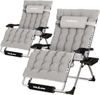 UDPATIO Oversized Zero Gravity Chair Set of 2, 33In XXL Patio Reclining Chair with Cushion, Outdoor Folding Recliner with Pillows|Cup Holder|Foot Rest|Padded Headrest, Grey, Support 500LB by UDPATIO