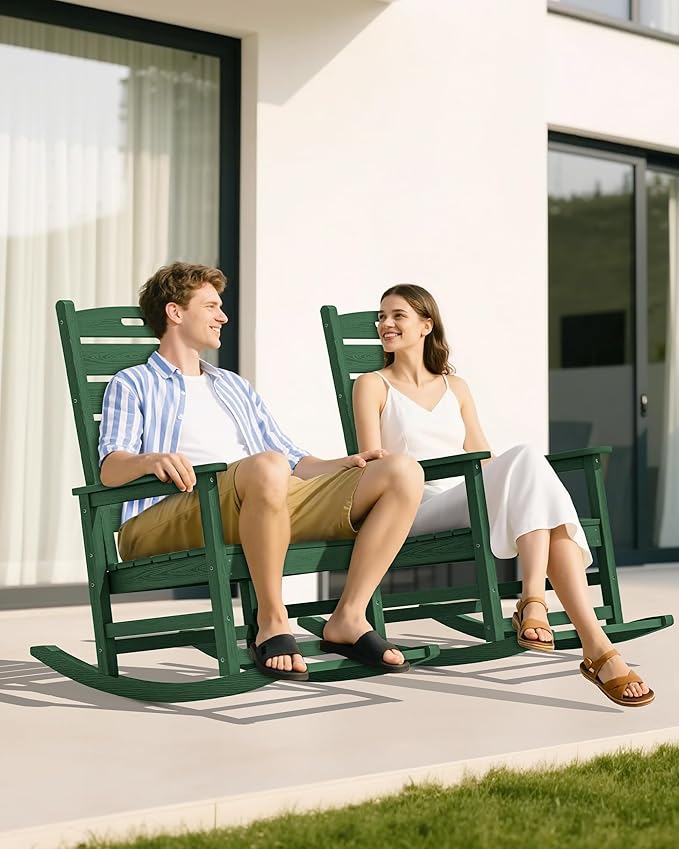 SERWALL Outdoor Rocking Chair, Oversized Rocking Chair with Footrest for Adults, HDPE All Weather Resistant Rocking Chairs for Patio, 350lbs Weight Capacity, Green - Image 8