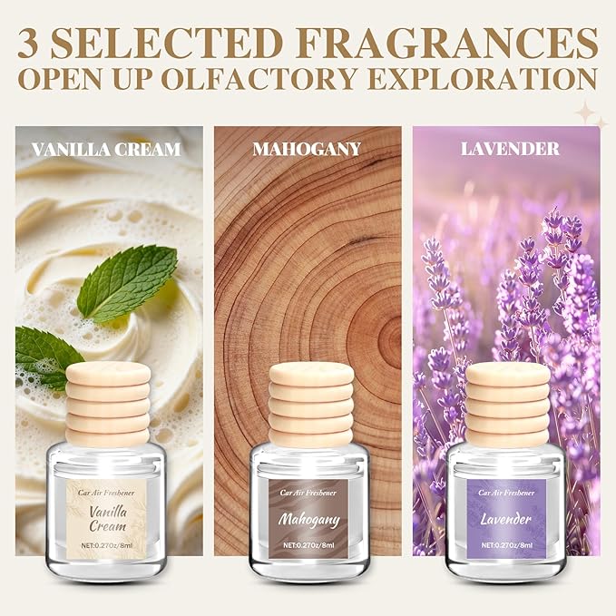Car Air Freshener 6 Pack, Vanilla Cream, Mahogany & Lavender 3 Natural Scent - Image 4