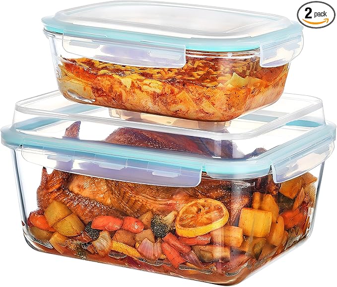 Vtopmart 220oz + 76.4oz Extra Large Glass Storage Containers Set, Meal Prep by Vtopmart