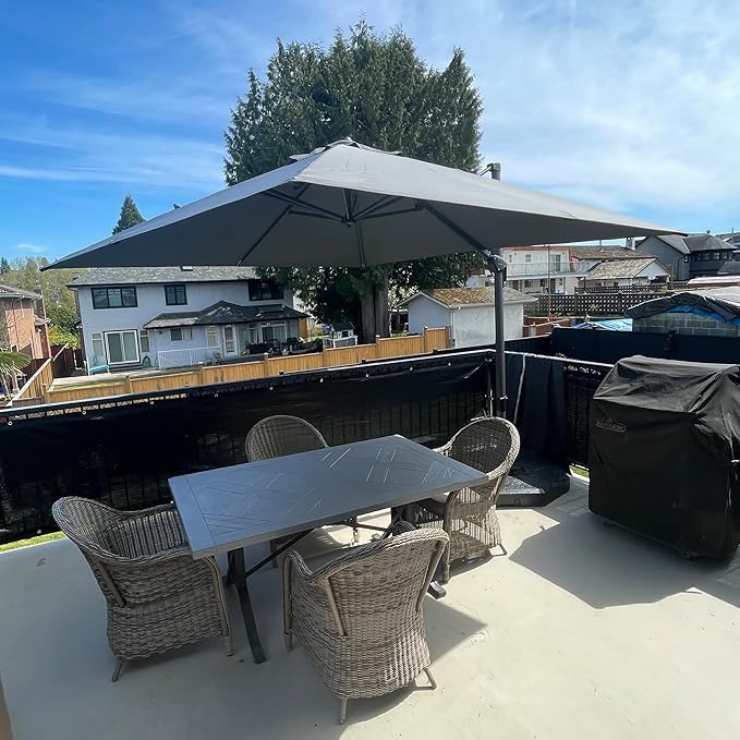 PURPLE LEAF 9 Feet Patio Umbrella with Base Outdoor Cantilever Square Umbrella Aluminum Offset Umbrella with 360-degree Rotation for Garden Deck Pool Patio Light Grey by PURPLELEAF