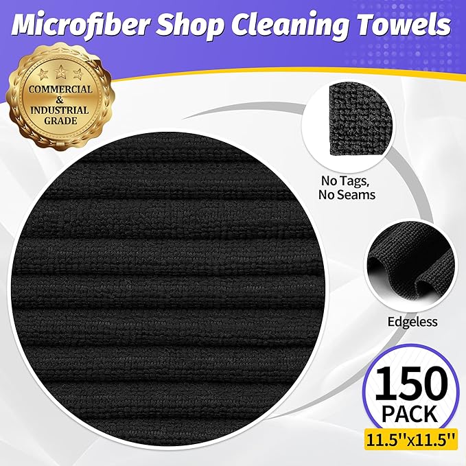 HOMERHYME Microfiber Cleaning Cloth, 150 Pack Black Cleaning Rags Microfiber - Image 2