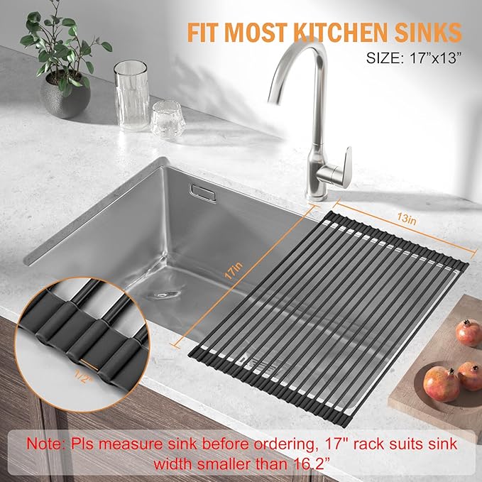 LEMIKKLE Roll Up Dish Drying Rack 17" x 13", Over The Sink Dish Drainer Rack - Image 3