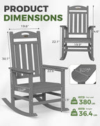 Oversized Outdoor Rocking Chair Set of 4, High Back Porch Rocker Chair, HDPE Rocking Chairs for Patio, Living Room, Light Grey - Image 3