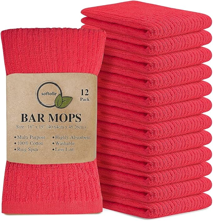 Softolle Bar Mop Towels, 16x19 Inches, 100% Cotton, Kitchen and Bar Cleaning by Softolle