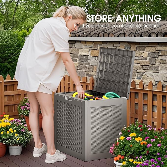 Outdoor Storage Box, Resin Deck Boxes Indoor and outdoor, Waterproof Storage Box Lockable Lid (Grey,31 Gallon) - Image 7