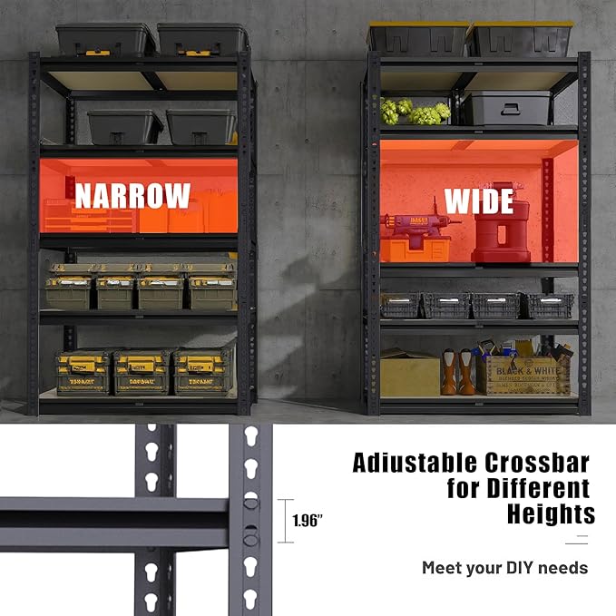 Garage Storage Shelves, 72''H Shelving Units and Storage, 2400 LBS Heavy Duty Shelving, Metal Garage Shelves for for Basement, Warehouse, Pantry, Closet, Kitchen - Image 5