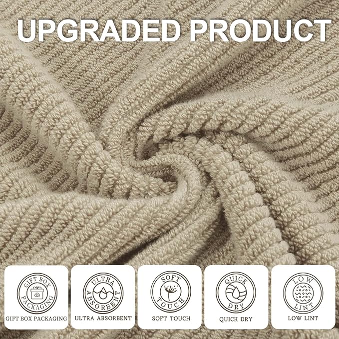 Beige Hand Towels, Hand Towels for Bathroom Set of 4, Large 18"x 28" - Image 2